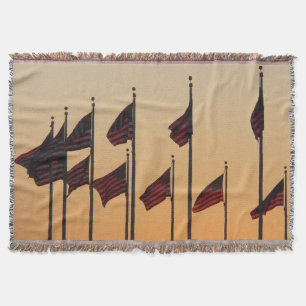 Flags at Sunset American Patriotic USA Throw Blanket
