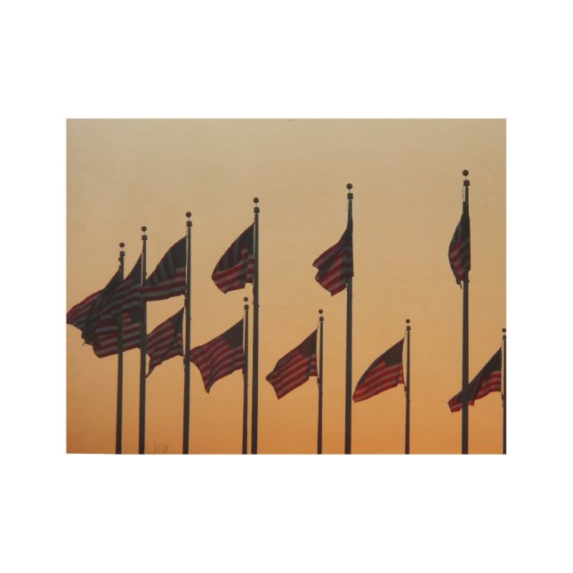 Flags at Sunset I American Patriotic USA Wood Poster (Front)