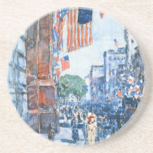 Flags Fifth Avenue by Childe Hassam, Vintage Art Coaster