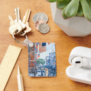 Flags Fifth Avenue by Childe Hassam, Vintage Art Key Ring