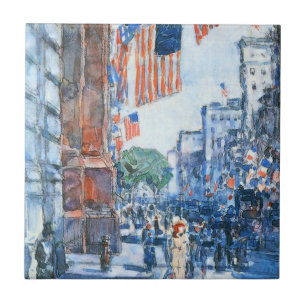 Flags Fifth Avenue by Childe Hassam, Vintage Art Tile
