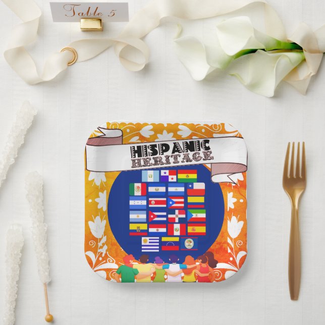 Flags Hispanic Heritage Month School Celebration Paper Plate (Wedding)