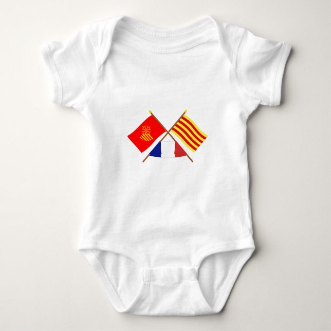 Flags Languedoc-Roussillon & Pyrénées-Orientales Baby Bodysuit (Front)