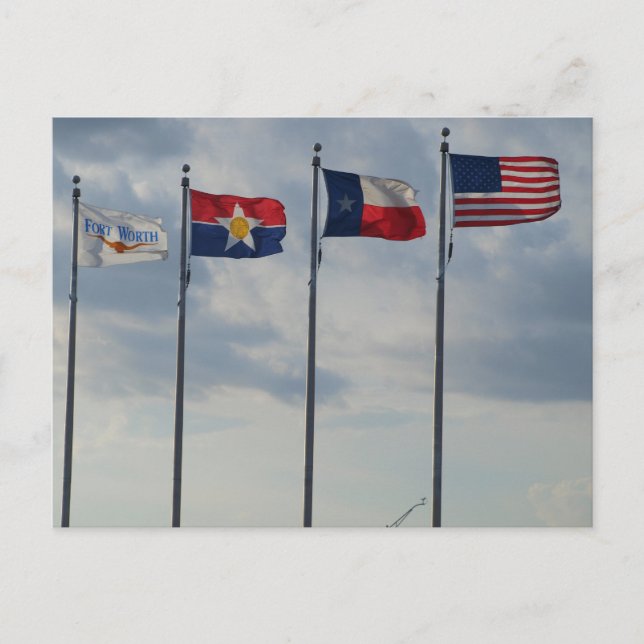 Flags of Ft Worth, Dallas, Texas State and US Flag Postcard (Front)