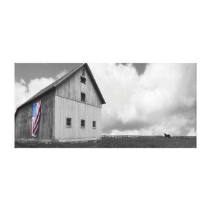 Flags of Our Farmers - Barn with American Flag Canvas Print