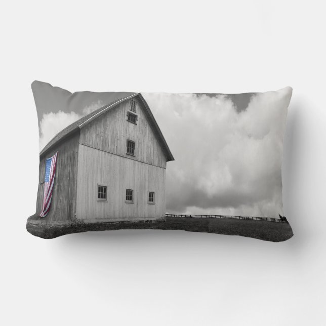Flags of Our Farmers - Barn with American Flag Lumbar Cushion (Front)