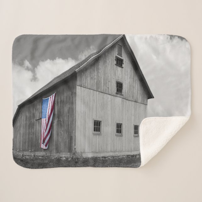 Flags of Our Farmers - Barn with American Flag Sherpa Blanket (Front (Horizontal))