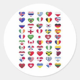 Flags of the countries heart shape classic round sticker