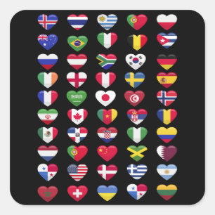 Flags of the countries heart shape square sticker
