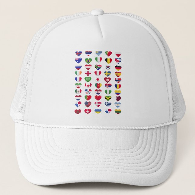 Flags of the countries heart shape trucker hat (Front)