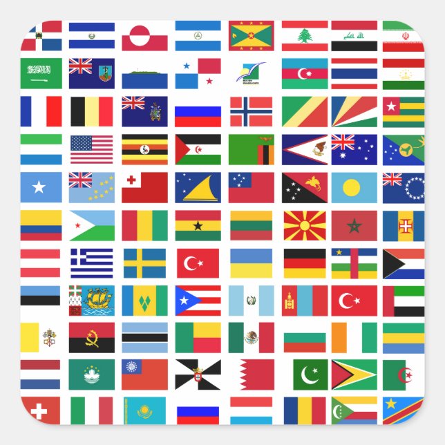 flags of the world against white square sticker (Front)
