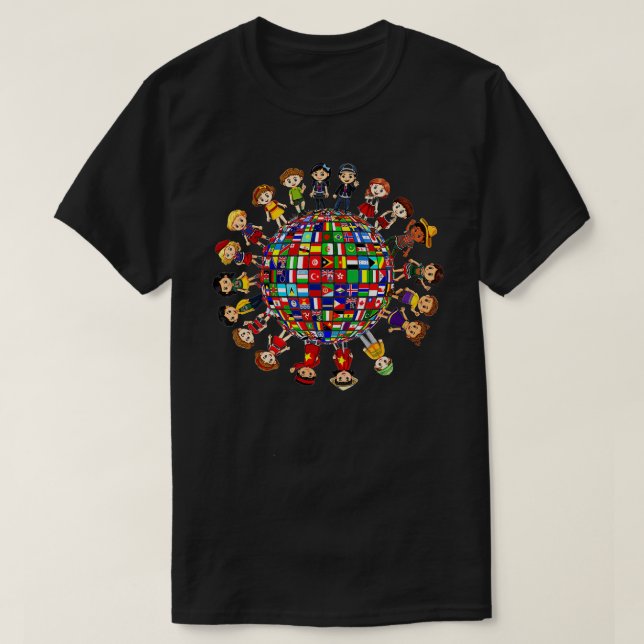 Flags of the World Cultural diversity Kids around  T-Shirt (Design Front)