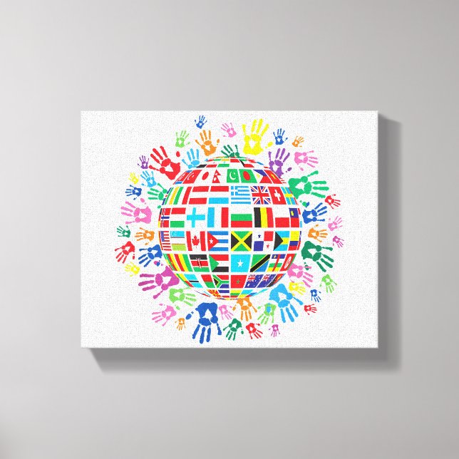 Flags of the World with Colourful Handprints Canvas Print (Front)