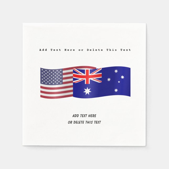 Flags of United States and Australia Add Text Napkin (Front)