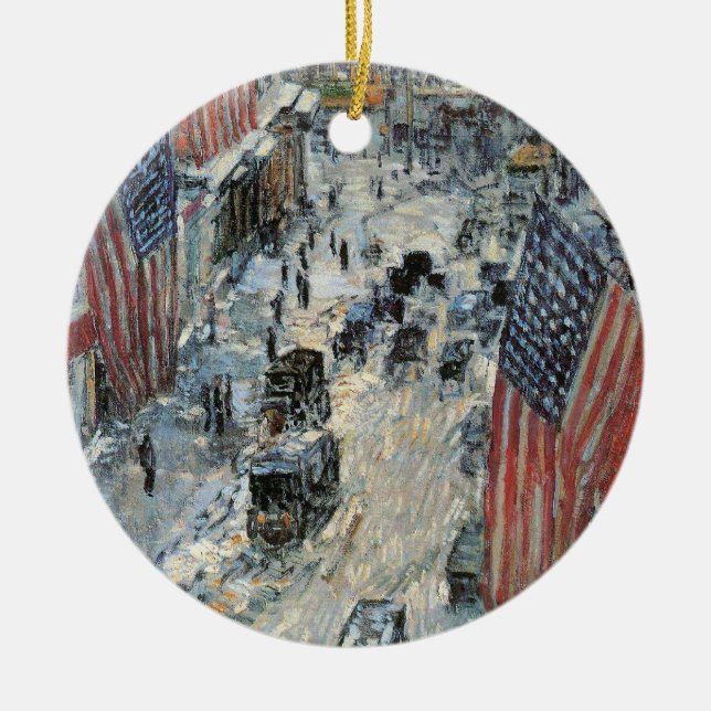 Flags on 57th Street by Frederick Childe Hassam Ceramic Tree Decoration (Front)