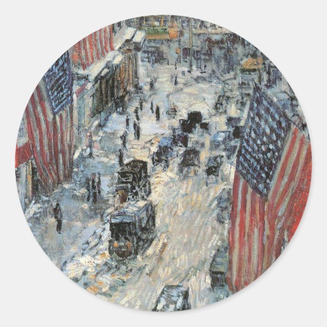 Flags on 57th Street by Frederick Childe Hassam Classic Round Sticker (Front)
