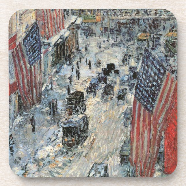 Flags on 57th Street by Frederick Childe Hassam Coaster (Front)