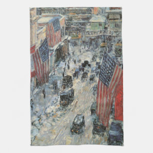 Flags on 57th Street by Frederick Childe Hassam Tea Towel