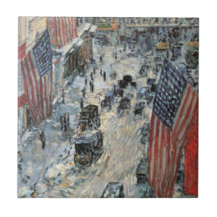 Flags on 57th Street by Frederick Childe Hassam Tile