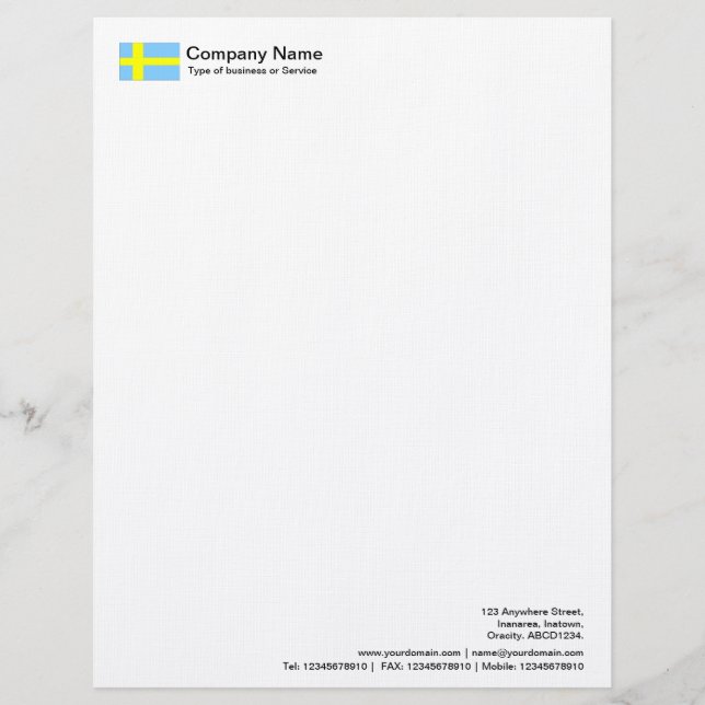 Flags - Sweden Customised Letterhead (Front)