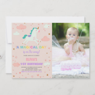 Flags Unicorn Birthday Invitations with photo