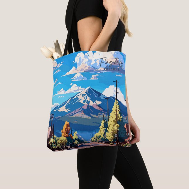 Flagstaff Arizona Vintage Art Travel Illustration Tote Bag (Close Up)