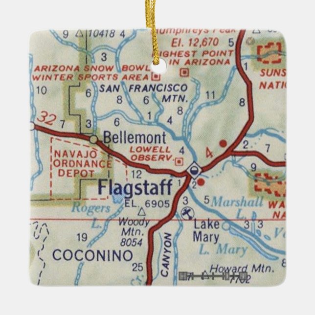 Flagstaff Christmas Ornament With Vintage Map (Front)