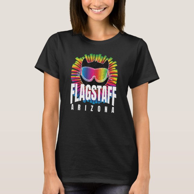 Flagstaff Cool Cat w Ski Goggles Flagstaff Rainbow T-Shirt (Front)