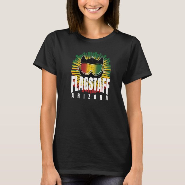 Flagstaff Reggae Kitty Cat w Jamaican Ski Goggles  T-Shirt (Front)