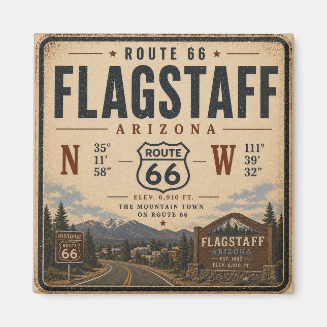 Flagstaff Route 66 Fridge Souvenir Magnet (Front)