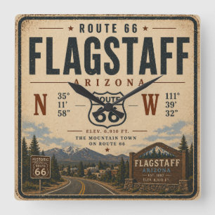 Flagstaff Route 66 Mountain Time Square Wall Clock
