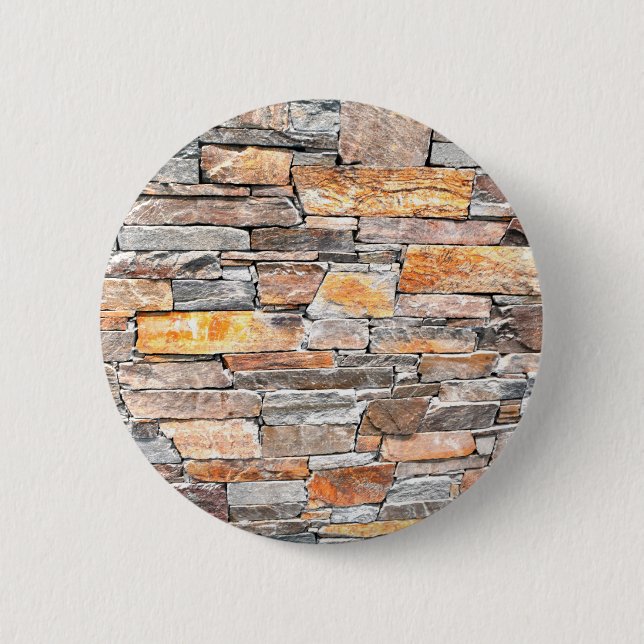 Flagstone natural tone stone pattern bricks  6 cm round badge (Front)