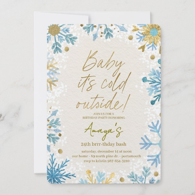 Flakes Frame Winter Birthday Bash Invitation (Front)