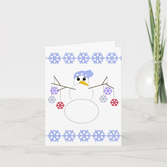 Flakey Snowman with Snowflake Ornaments Holiday Card (Front)