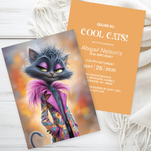 Flamboyant Cool Cat Birthday Party Invitation