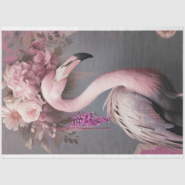 Flamboyant Flamingo Bird and Floral Art Tissue Paper (Front)
