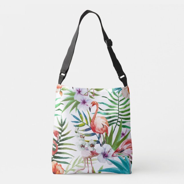 Flamboyant Flamingo Tropical nature garden pattern Crossbody Bag (Back)