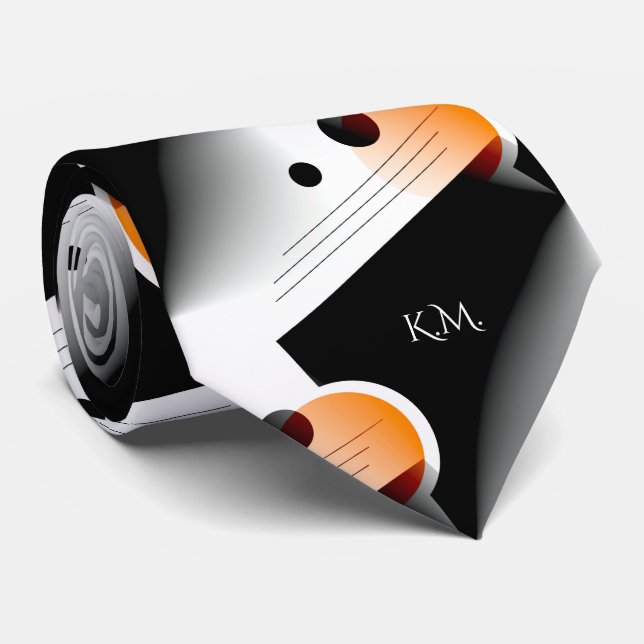 Flamboyant Modern Orange Geometric Chic Monogram Tie (Rolled)