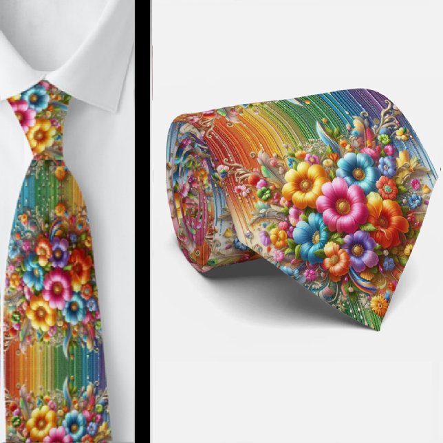 Flamboyant Neck Tie | Rainbow Flowers Faux Glitter (Creator Uploaded)