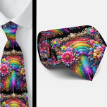 Flamboyant Neck Tie | Rainbow Flowers Faux Glitter<br><div class="desc">Make an unforgettable entrance with this Flamboyant Rainbow Flowers Neck Tie, a vibrant celebration of color, confidence, and expressive style. Bursting with richly saturated rainbow hues and bold floral detail, this design transforms a classic accessory into a true statement piece. The dynamic blend of bright petal, gemstone diamonds and flowing...</div>