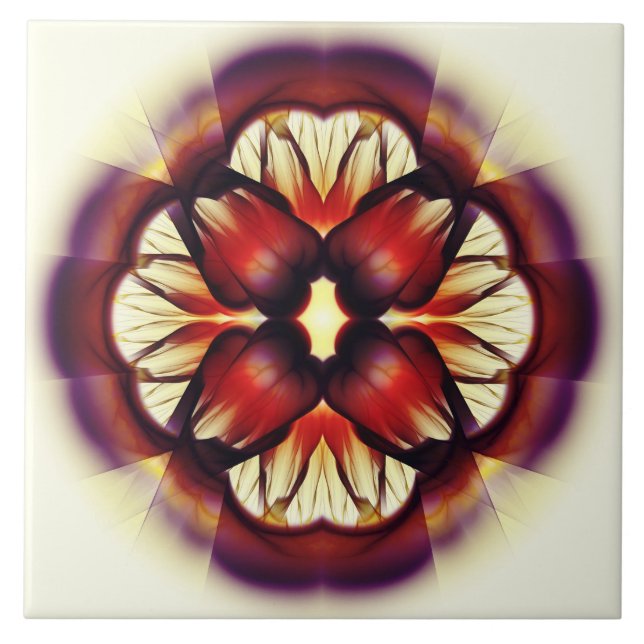 Flamboyant red floral decoration tile (Front)