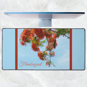 Flamboyant Royal Poinciana Botanical Floral Blue Desk Mat