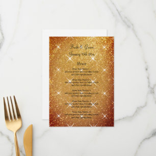 Flamboyant sparkly gold glitter glamourous wedding menu