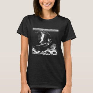 Flame Angelfish Tropical Fish Line Art Drawing T-Shirt