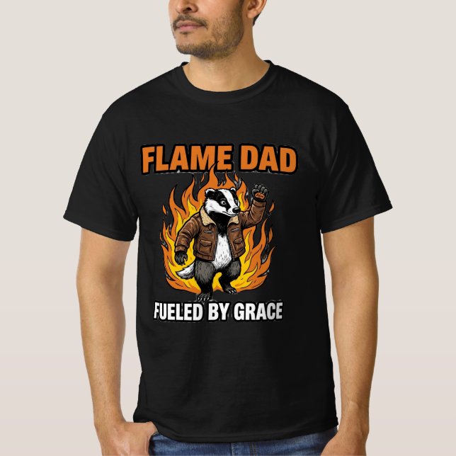 Flame Dad Fuelled By Grace Badger T-Shirt (Front)