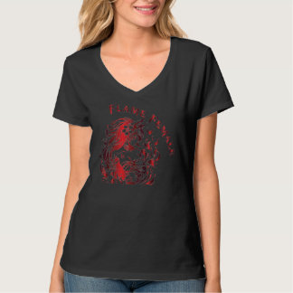Flame Female Women Black V-Shirt T-Shirt