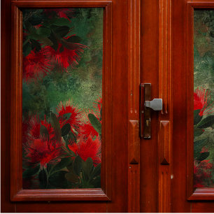 Flame Flowers on Green Decoupage  Tissue Paper