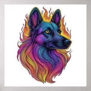 Flame-Kissed Canine Poster