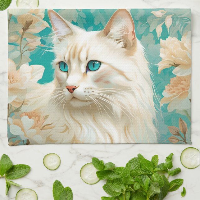 flame Lynx Point Siamese Portrait Art Tea Towel (Folded)