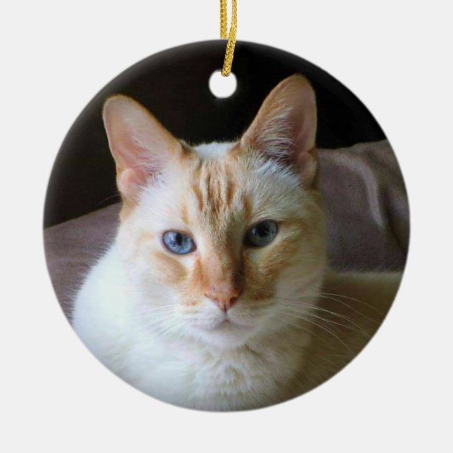Flame Point Siamese Cat with Blue Eyes Ceramic Tree Decoration (Front)